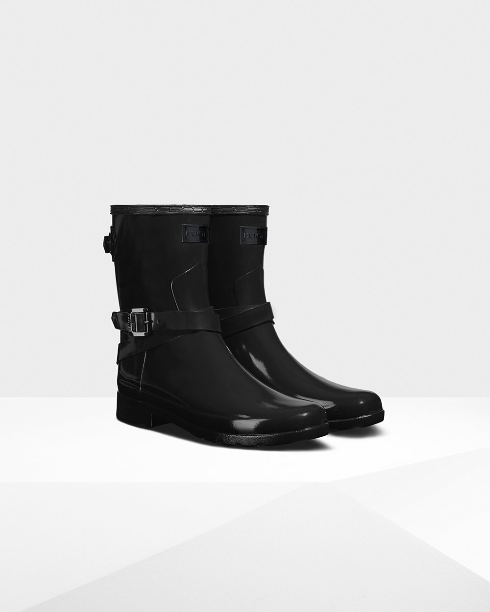 Womens Hunter Refined Slim Fit Adjustable Gloss - Short Rain Boots Black - 9652-ATORH